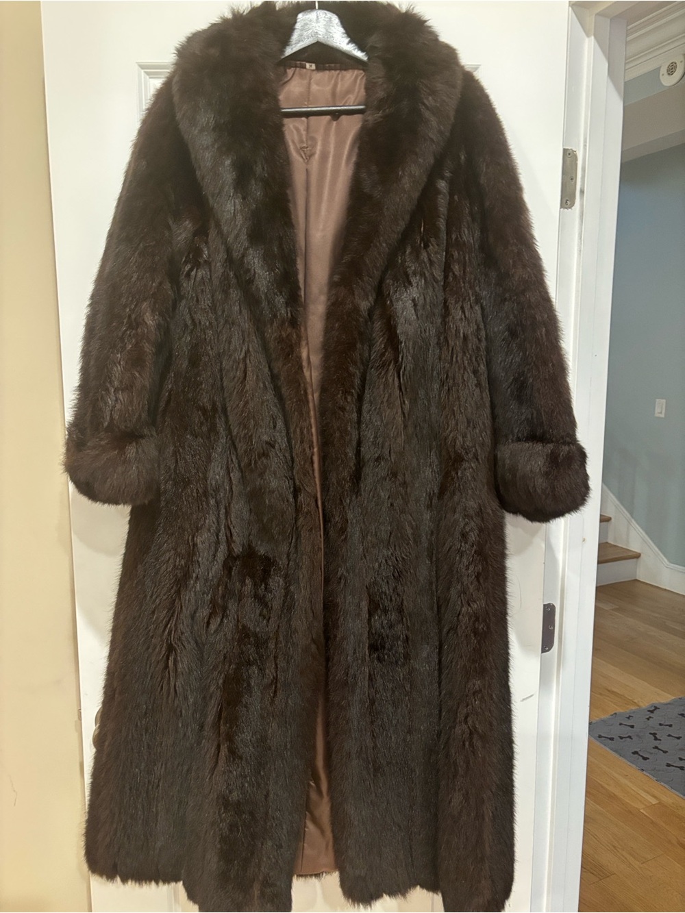 Classic Long Dark Brown Fur Trench Coat